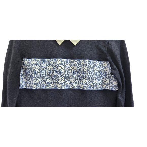 Tory Burch  Navy Blue Wool Contrast Paneled Collared Sweater L - Picture 5 of 12